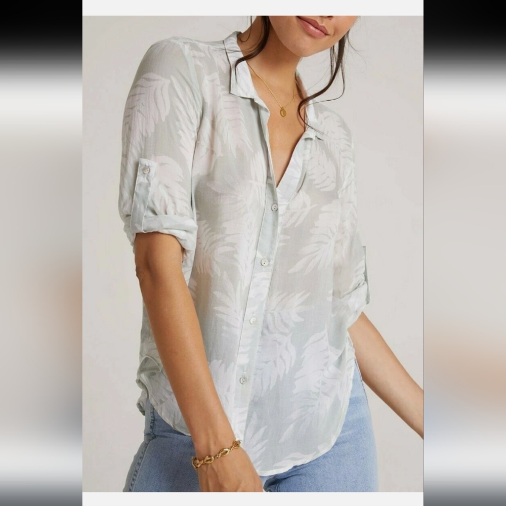 Cloth & Stone Sheer Light Green Button-Down Shirt